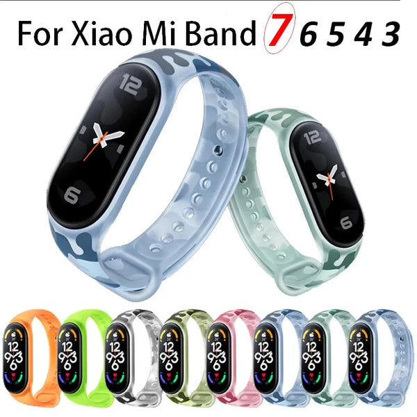 Smart Watch Fino Mi Band Bracelet For Xiaomi Mi Band 7 Fluorescent Camouflage Wristband Silicone Replaceable Strap For Xiaomi Mi Smart Band 7 6 5